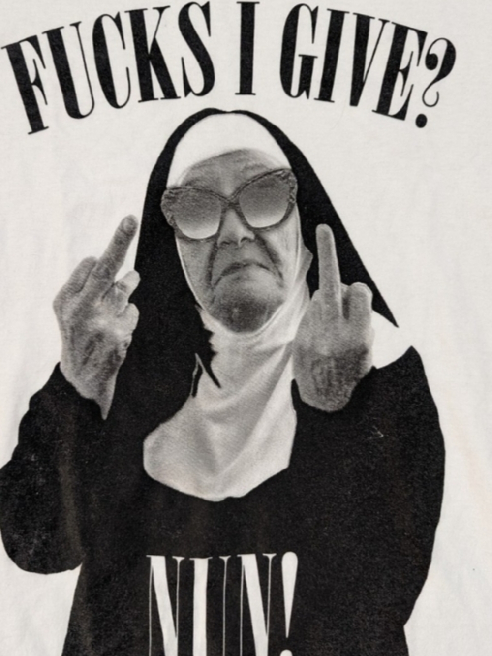 Spencer's Graphic Unisex Black and White Nun Short Sleeve Tee